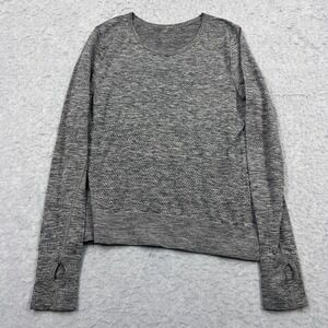 Lululemon Breeze By Long Sleeve Womens 8* Gray Heather Top Thumbholes Crew Shirt